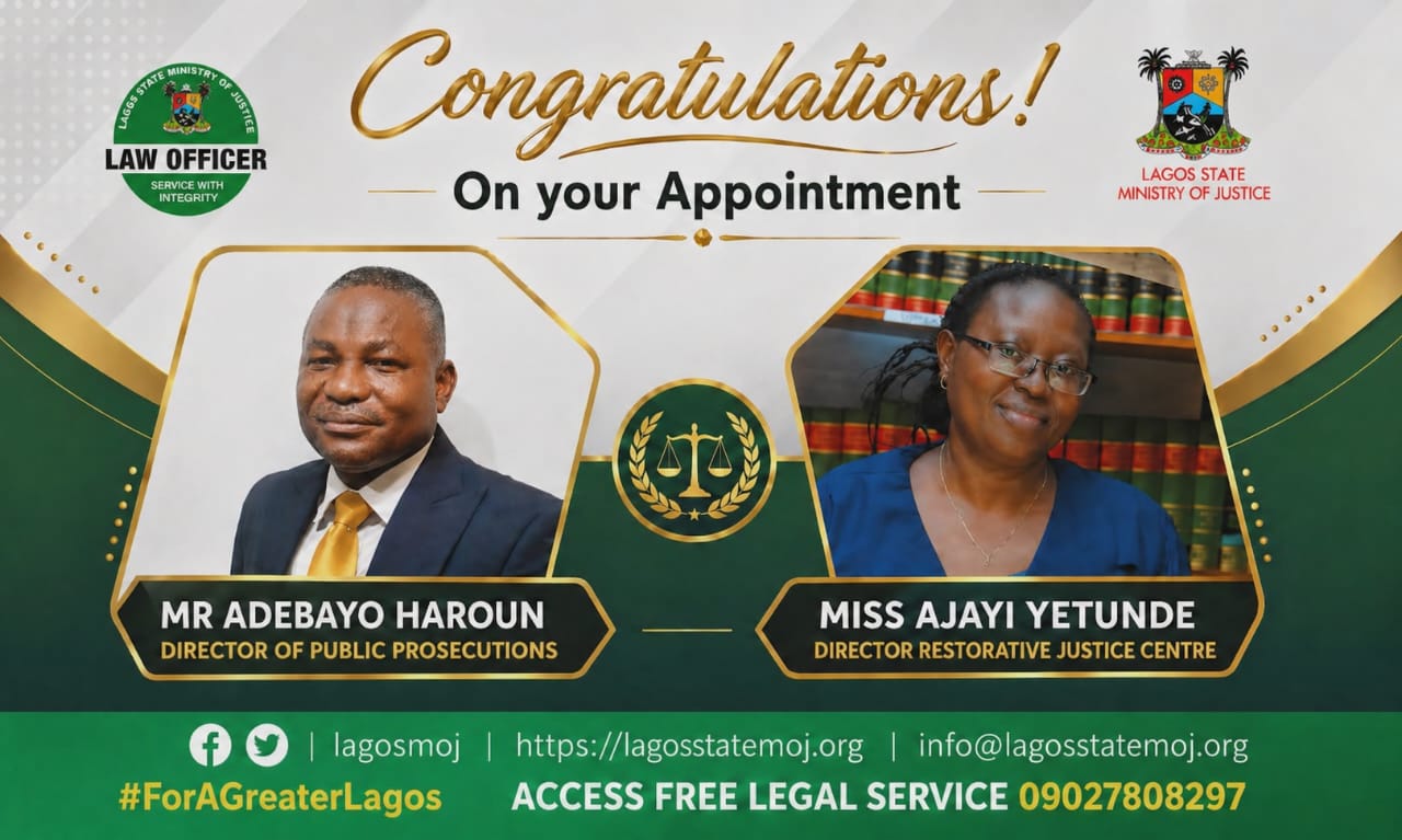 PRESS RELEASE : LAGOS MOJ ANNOUNCES APPOINTMENT OF ADEBAYO HAROUN AS DIRECTOR OF PUBLIC PROSECUTIONS.